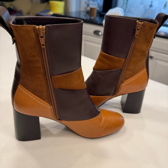 SEE BY CHLOE WOMEN'S BROWN TAN & SNAKE SKIN LEATHER ANKLE BOOTS US 7 EU 37 - Picture 9 of 13